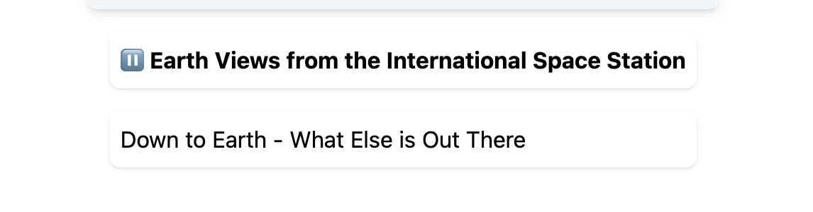 List view with a paused video