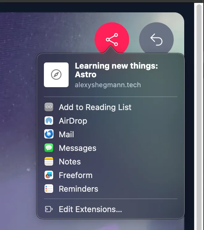 Share dropdown in Safari